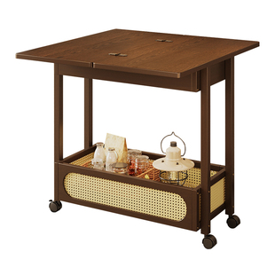 中古风客厅简易推车小型迷你可折叠茶几沙发旁边置物架子移动带轮