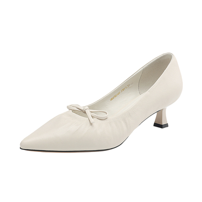 哈森法式褶皱时装单鞋2025春季新款羊皮蝴蝶结浅口单鞋HWS250160