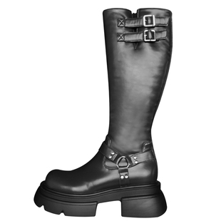 喵唔的天空秋冬新款真皮厚底长筒靴骑士靴女高筒黑色拉链机车靴子