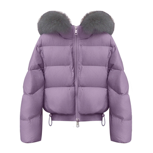 【鸢尾格调】小娜椒小个子冬季毛领紫色连帽加厚短款羽绒服外套女