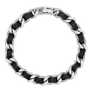 黑色皮革小众手链男士复古潮流嘻哈设计感配饰中古钛钢学生手饰男