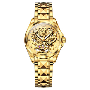 官方专卖店凤凰浮雕进口机芯手表女机械表礼物夜光防水女表十大