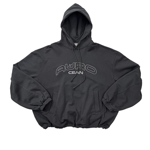 Aurocean 复古刺绣连帽卫衣 碳灰色重磅纯棉宽版廓形帽衫