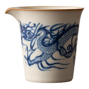 汝窑青花龙纹公道杯家用大号茶海陶瓷公道分茶分茶器单个公杯匀杯