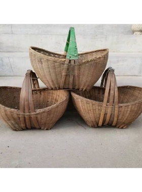 民俗老物件农村旧农具竹编复古竹篮子竹筐子提篮装饰摆件道具怀旧