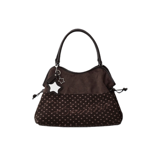 韩国新款BadBlue豹纹波点托特包刺绣单肩手提包通勤复古腋下包