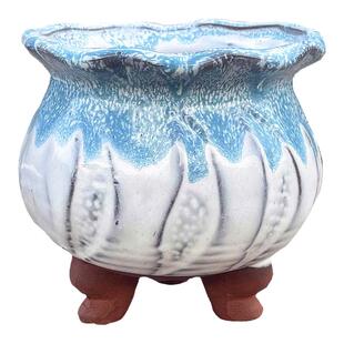 宜兴紫砂多肉花盆创意韩式亮釉带脚方口吸水群生老桩控养陶罐包邮