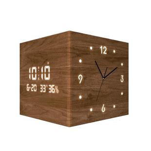 中古风客厅转角时钟万年历2026新款电子钟双面挂钟拐角壁灯钟表