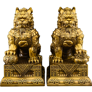 铜麒麟摆件公母一对黄铜八卦麒麟招镇客厅入户财宅玄关办公室大号