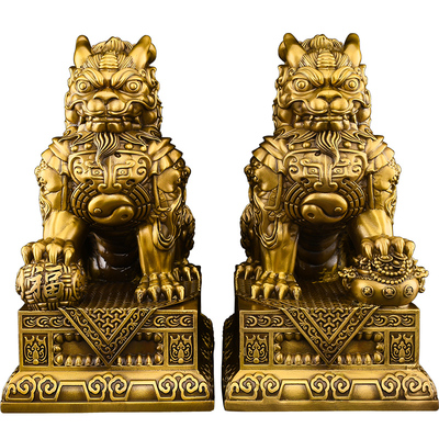 铜麒麟摆件公母一对黄铜八卦麒麟招镇客厅入户财宅玄关办公室大号