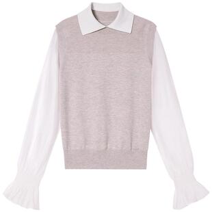 PSALTER诗篇高智学院风假两件拼接羊毛针织衫2025冬款