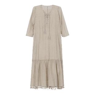 TALASA丝棉连衣裙2026年夏新款法式复古刺绣宽松设计显瘦拼接时尚