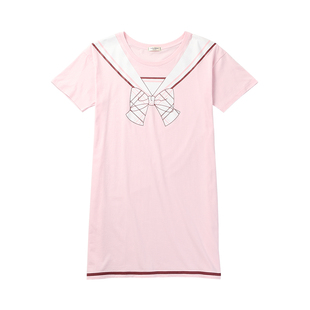 tutuanna家居服睡衣夏 女 JK学院风棉质条纹水果印花短袖睡裙女