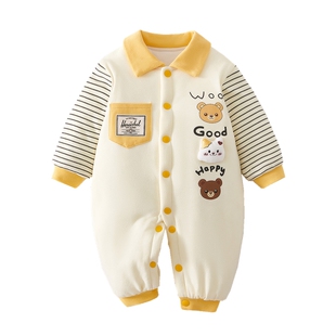 新生婴儿衣服秋冬款纯棉夹棉加厚连体衣宝宝冬季保暖外出棉服哈衣