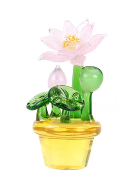 手工琉璃荷花透光桌面车载摆件