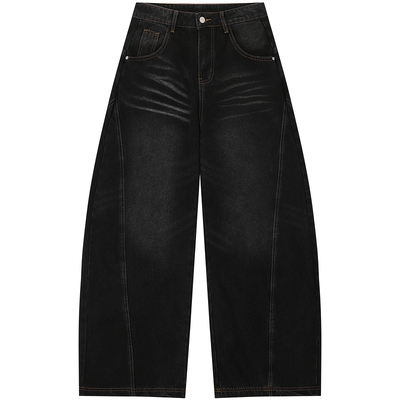 猫须弯刀牛仔裤男女百搭阔腿长裤