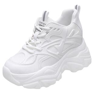 白色老爹鞋女夏季薄款2026新款透气网面厚底内增高8cm超火运动鞋