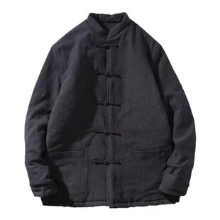 冬季加厚唐装棉衣男中国风复古盘扣中式棉袄佛系亚麻中山装外套