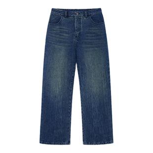 PSO Brand男装女装扎花水洗蓝色复古牛仔长裤做旧宽松休闲裤子