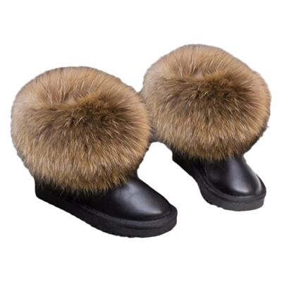 狐狸毛雪地靴冬季保暖女棉鞋大码