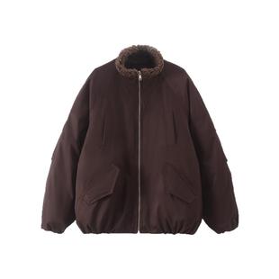 Jicouture90白鸭绒高领飞行员羽绒夹克女冬季加绒拼接休闲外套