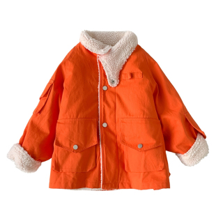 女童外套中长款派克服羊羔绒内里保暖夹克韩版洋气女孩加厚棉衣潮