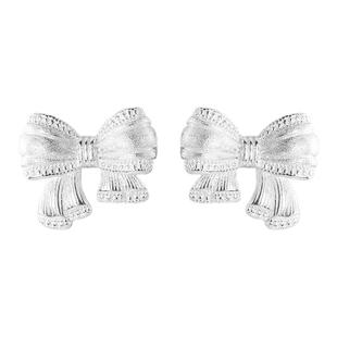 srrmhynS925银针磨砂蝴蝶结耳钉女小众设计感ins耳环甜美气质耳饰