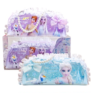 一正正版授权冰雪奇缘珍珠手提透明笔袋可爱学生女生款冰雪公主拉链款卡通儿童文具盒高颜值大容量文具袋