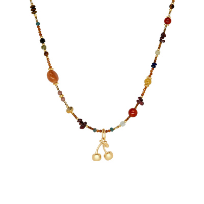 LAZY CIRCLES彩石樱桃项链女朋友礼物红玛瑙水果吊坠锁骨度假颈链