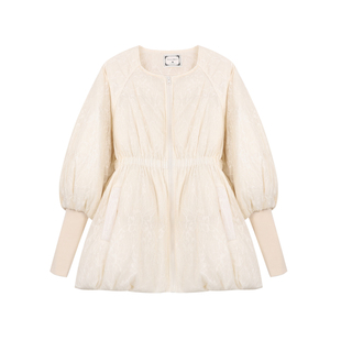 SourceWithU 沪上千金 低调奢华蕾丝提花真狐狸毛90白鸭绒羽绒服