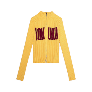 哟酷酷（波普女孩）美式撞色字母贴布刺绣上衣女双拉链毛针织衫女