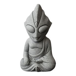 青砂石创意打坐奥特曼未来佛桌面摆件鱼缸假山造景装饰搭配盆景