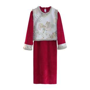 战袍【自制款】遇见大码胖mm圣诞跨年喜庆红色拜年改良旗袍两件套