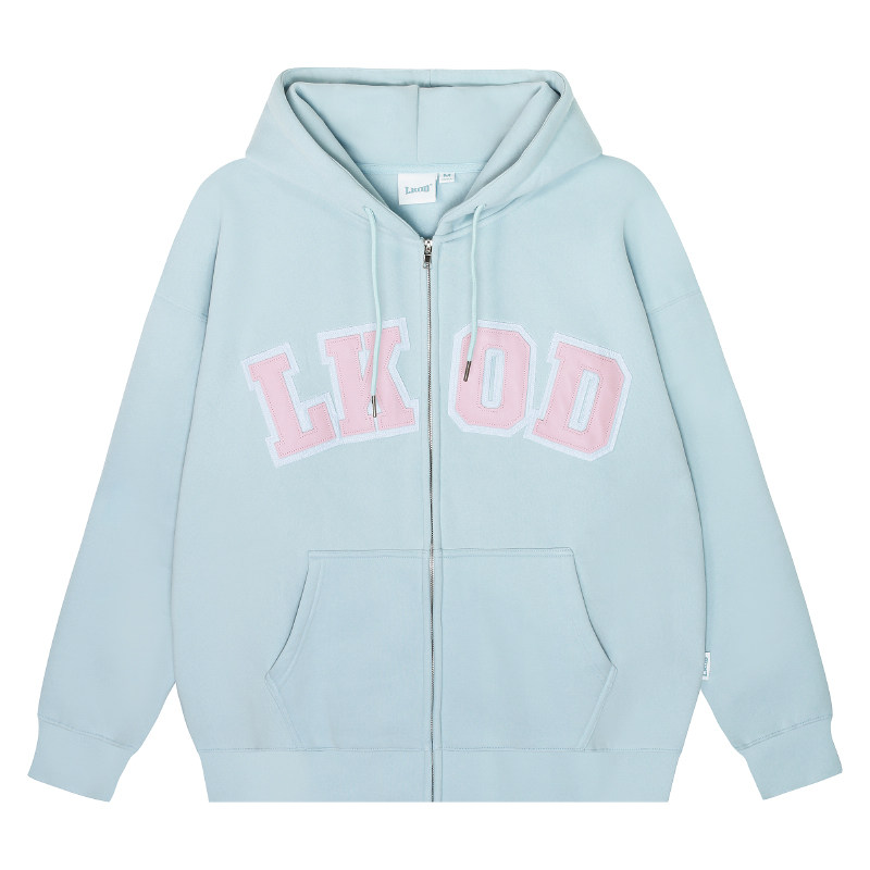 LKOD休闲皮标字母拉链帽衫