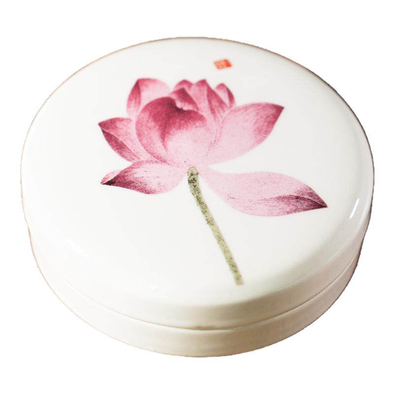 中国风陶瓷火锅砚台双圈带盖创意荷花文创文房防蒸发书法墨池墨盒
