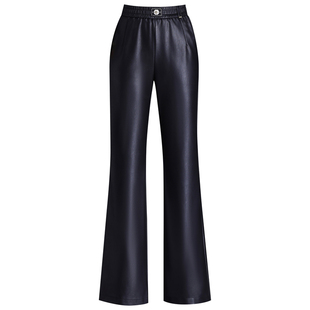 加绒加厚微喇叭裤PU皮裤垂感高级感直筒女裤子秋冬保暖超好看长裤