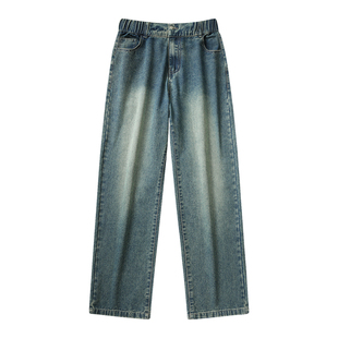 190高个子休闲阔腿裤男冬季加绒美式复古垂感直筒加长牛仔裤男款