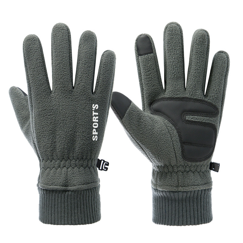 摇粒绒手套男冬季加绒保暖加厚骑行运动开车抓绒防寒防滑防风耐磨