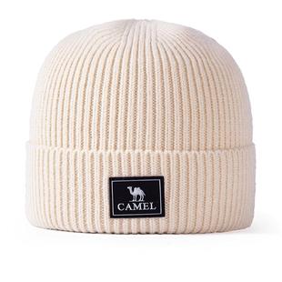 骆驼针织帽女秋冬季百搭保暖包头帽防风大头围白色冷帽男毛线帽子