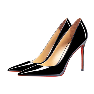 黑色红底高跟鞋女2026新款尖头细跟水钻绝美浅口性感御姐漆皮单鞋