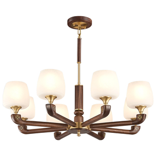 新中式吊灯客厅灯简约全铜实木中古风餐厅主灯别墅大厅中国风灯具