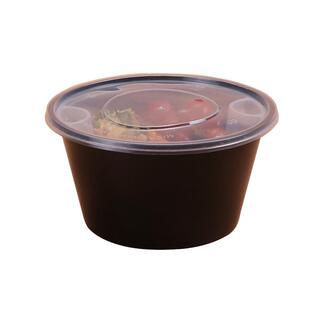 汤面分离打包盒双层一次性餐盒汤粉1250圆形分层黑色外卖快餐饭盒