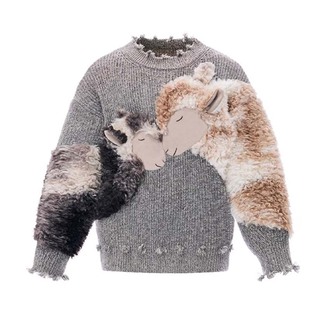 羊羊 重工复古立体毛绒小羊宽松版燕麦灰毛衣 山谷少年原创男装