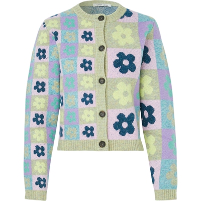 【38焕新周】SANDY LIANG 女秋冬提花混纺圆领花朵针织衫开襟衫