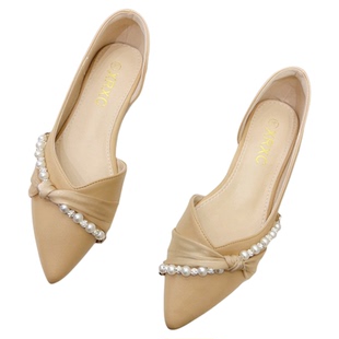 法式侧空尖头浅口单鞋女2026春夏季新款仙女风串珠软皮平底瓢鞋女