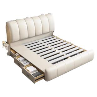 意式极简皮床轻奢现代简约双人床主卧大床网红奶油风软体皮床