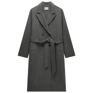 OCHIRLY欧时力 羊毛双面呢排扣大衣外套驳领腰带复古秋冬