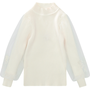 女童泡泡袖打底衫冬装2025新款洋气儿童韩版高领毛衣小女孩针织衫