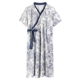 带胸垫云朵棉睡裙女款夏季纯棉短袖薄款系带睡袍可外穿睡衣连衣裙