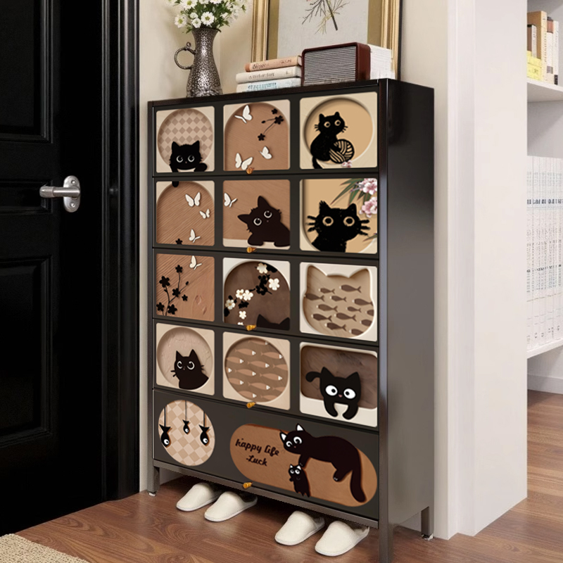 中古风鞋柜家用门口入户玄关收纳柜一体靠墙进门钢制储物柜电梯厅